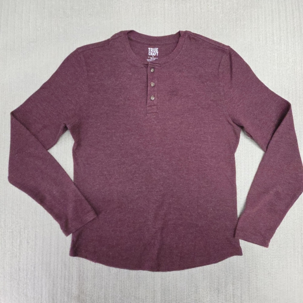True Craft Shirt Mens Medium Red Thermal Waffle Knit Henley Long Sleeve Tagless